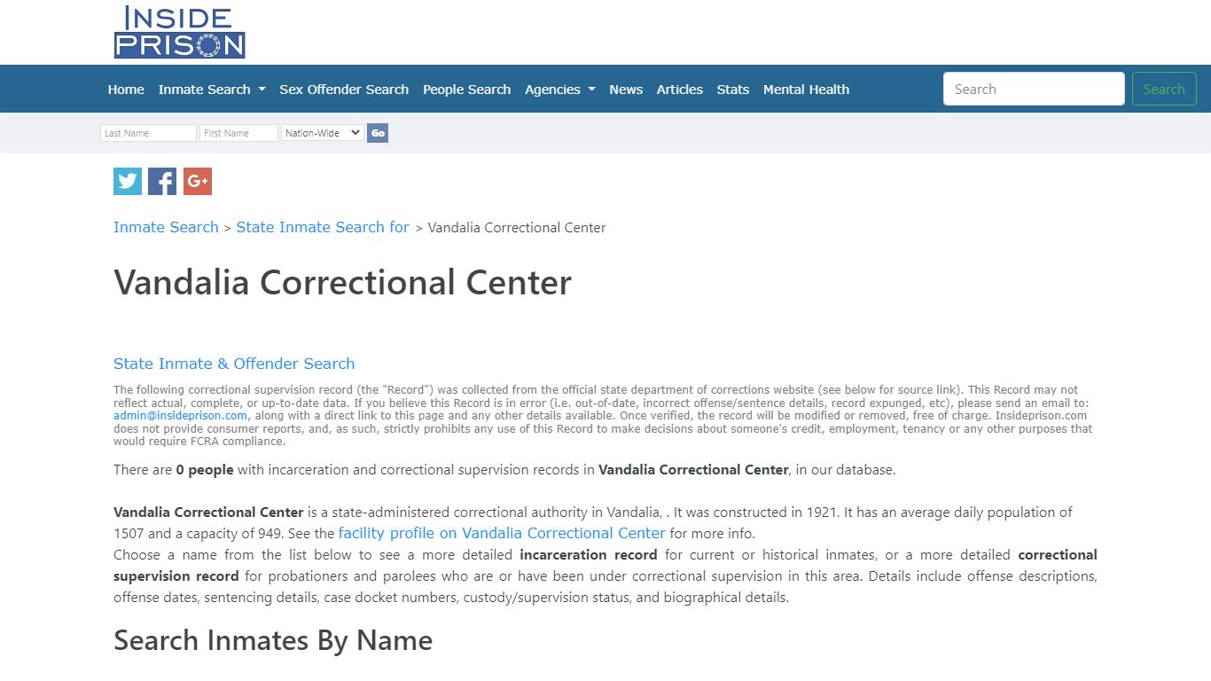 Inmates & Offenders in Vandalia Correctional Center,